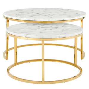 Ravenna Artificial Marble Nesting Coffee Table Gold White EEI-4208-GLD-WHI