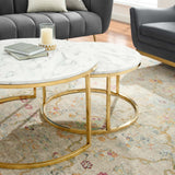 Ravenna Artificial Marble Nesting Coffee Table Gold White EEI-4208-GLD-WHI