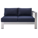 Shore Sunbrella® Fabric Aluminum Outdoor Patio Right-Arm Loveseat Silver Navy EEI-4222-SLV-NAV