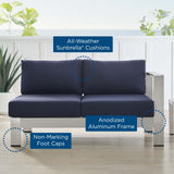 Shore Sunbrella® Fabric Aluminum Outdoor Patio Right-Arm Loveseat Silver Navy EEI-4222-SLV-NAV