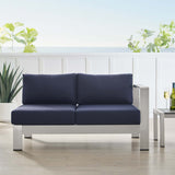 Shore Sunbrella® Fabric Aluminum Outdoor Patio Right-Arm Loveseat Silver Navy EEI-4222-SLV-NAV