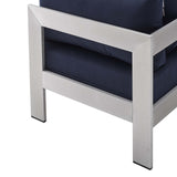 Shore Sunbrella® Fabric Aluminum Outdoor Patio Corner Sofa Silver Navy EEI-4224-SLV-NAV