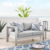 Shore Sunbrella® Fabric Aluminum Outdoor Patio Loveseat Silver Gray EEI-4226-SLV-GRY