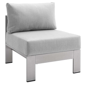 Shore Sunbrella® Fabric Aluminum Outdoor Patio Armless Chair Silver Gray EEI-4227-SLV-GRY