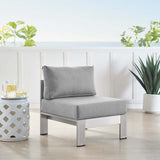 Shore Sunbrella® Fabric Aluminum Outdoor Patio Armless Chair Silver Gray EEI-4227-SLV-GRY