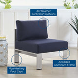 Shore Sunbrella® Fabric Aluminum Outdoor Patio Armless Chair Silver Navy EEI-4227-SLV-NAV