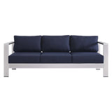 Shore Sunbrella® Fabric Aluminum Outdoor Patio Sofa Silver Navy EEI-4228-SLV-NAV