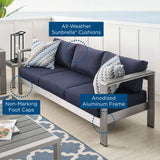 Modway Furniture Shore Sunbrella® Fabric Aluminum Outdoor Patio Sofa 0423 Silver Navy EEI-4228-SLV-NAV
