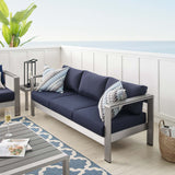 Modway Furniture Shore Sunbrella® Fabric Aluminum Outdoor Patio Sofa 0423 Silver Navy EEI-4228-SLV-NAV