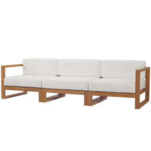 Upland Outdoor Patio Teak Wood 3-Piece Sectional Sofa Set EEI-4254-NAT-WHI-SET