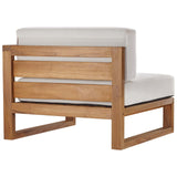 Upland Outdoor Patio Teak Wood 2-Piece Sectional Sofa Loveseat EEI-4256-NAT-WHI-SET