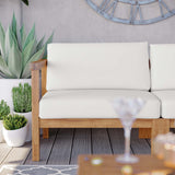 Bayport Outdoor Patio Teak Wood 2-Seater Loveseat Natural White EEI-4259-NAT-WHI-SET