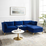 Ardent 4-Piece Performance Velvet Sectional Sofa Navy EEI-4270-NAV