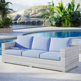 Convene Outdoor Patio Sofa Light Gray Light Blue EEI-4305-LGR-LBU