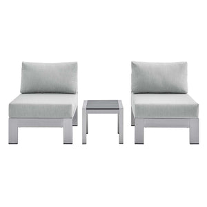 Shore Sunbrella® Fabric Outdoor Patio Aluminum 3 Piece Set Silver Gray EEI-4312-SLV-GRY-SET