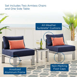 Shore Sunbrella® Fabric Outdoor Patio Aluminum 3 Piece Set Silver Navy EEI-4312-SLV-NAV-SET