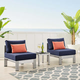 Shore Sunbrella® Fabric Outdoor Patio Aluminum 3 Piece Set Silver Navy EEI-4312-SLV-NAV-SET