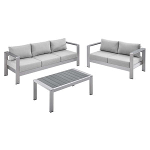 Shore Sunbrella® Fabric Outdoor Patio Aluminum 3 Piece Set Silver Gray EEI-4313-SLV-GRY-SET