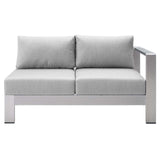 Shore Sunbrella® Fabric Outdoor Patio Aluminum 4 Piece Sectional Sofa Set Silver Gray EEI-4314-SLV-GRY-SET