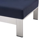 Shore Sunbrella® Fabric Outdoor Patio Aluminum 4 Piece Sectional Sofa Set Silver Navy EEI-4314-SLV-NAV-SET