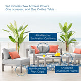 Shore Sunbrella® Fabric Outdoor Patio Aluminum 4 Piece Set Silver Gray EEI-4315-SLV-GRY-SET