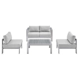 Shore Sunbrella® Fabric Outdoor Patio Aluminum 4 Piece Set Silver Gray EEI-4315-SLV-GRY-SET