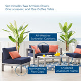 Shore Sunbrella® Fabric Outdoor Patio Aluminum 4 Piece Set Silver Navy EEI-4315-SLV-NAV-SET