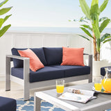 Shore Sunbrella® Fabric Outdoor Patio Aluminum 4 Piece Set Silver Navy EEI-4315-SLV-NAV-SET