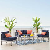 Shore Sunbrella® Fabric Outdoor Patio Aluminum 4 Piece Set Silver Navy EEI-4315-SLV-NAV-SET