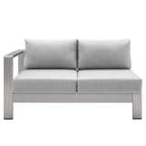 Shore Sunbrella® Fabric Outdoor Patio Aluminum 5 Piece Sectional Sofa Set Silver Gray EEI-4317-SLV-GRY-SET