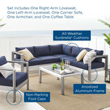 Shore Sunbrella® Fabric Outdoor Patio Aluminum 5 Piece Sectional Sofa Set Silver Navy EEI-4317-SLV-NAV-SET