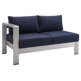 Shore Sunbrella® Fabric Outdoor Patio Aluminum 5 Piece Sectional Sofa Set Silver Navy EEI-4317-SLV-NAV-SET