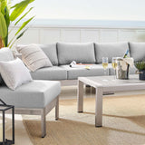 Shore Sunbrella® Fabric Outdoor Patio Aluminum 5 Piece Sectional Sofa Set Silver Gray EEI-4318-SLV-GRY-SET