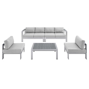 Shore Sunbrella® Fabric Outdoor Patio Aluminum 5 Piece Sectional Sofa Set Silver Gray EEI-4318-SLV-GRY-SET