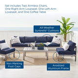 Shore Sunbrella® Fabric Outdoor Patio Aluminum 5 Piece Sectional Sofa Set Silver Navy EEI-4318-SLV-NAV-SET