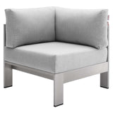 Shore Sunbrella® Fabric Outdoor Patio Aluminum 6 Piece Sectional Sofa Set Silver Gray EEI-4319-SLV-GRY-SET