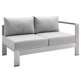 Shore Sunbrella® Fabric Outdoor Patio Aluminum 6 Piece Sectional Sofa Set Silver Gray EEI-4319-SLV-GRY-SET