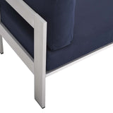 Shore Sunbrella® Fabric Outdoor Patio Aluminum 6 Piece Sectional Sofa Set Silver Navy EEI-4319-SLV-NAV-SET
