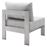 Shore Sunbrella® Fabric Outdoor Patio Aluminum 9 Piece Sectional Sofa Set Silver Gray EEI-4320-SLV-GRY-SET