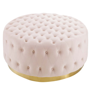 Ensconce Tufted Performance Velvet Round Ottoman Pink EEI-4326-PNK