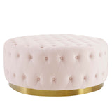 Ensconce Tufted Performance Velvet Round Ottoman Pink EEI-4326-PNK