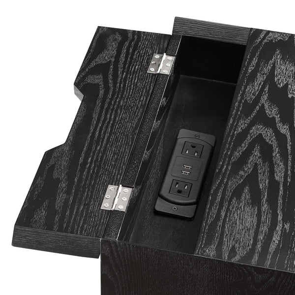 Ember Wood Nightstand With USB Ports Black Black EEI-4343-BLK-BLK