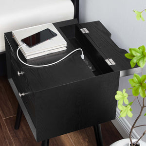 Ember Wood Nightstand With USB Ports Black Black EEI-4343-BLK-BLK