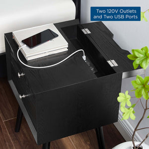Ember Wood Nightstand With USB Ports Black Black EEI-4343-BLK-BLK