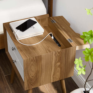 Ember Wood Nightstand With USB Ports Natural White EEI-4343-NAT-WHI