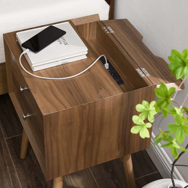 Ember Wood Nightstand With USB Ports Walnut Walnut EEI-4343-WAL-WAL