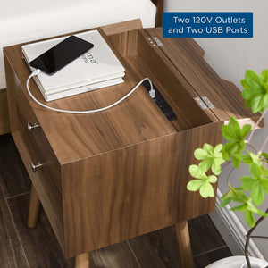Ember Wood Nightstand With USB Ports Walnut Walnut EEI-4343-WAL-WAL