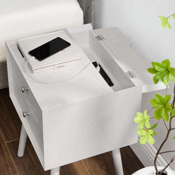 Ember Wood Nightstand With USB Ports White White EEI-4343-WHI-WHI