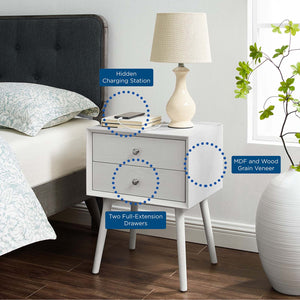 Ember Wood Nightstand With USB Ports White White EEI-4343-WHI-WHI