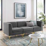 Triumph Channel Tufted Performance Velvet 	3-Seater Sofa Gray EEI-4347-GRY